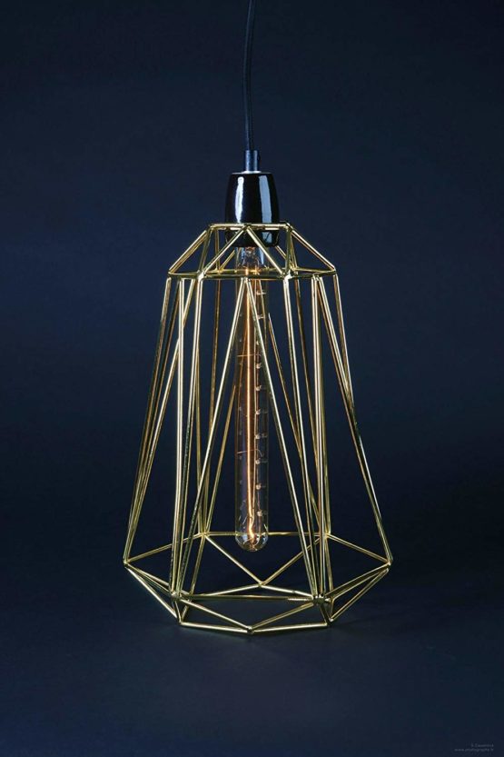 Filament Style French Retro Loft Lamp Diamond Number 5 with Textile Cable, Black Metal, E27, Golden - Image 2