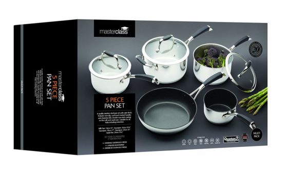 KitchenCraft MasterClass Induction Ready Pan Set Including Non Stick Milk Pan and Non Stick Saute Pan, Stainless Steel, 5 Pieces - Image 2
