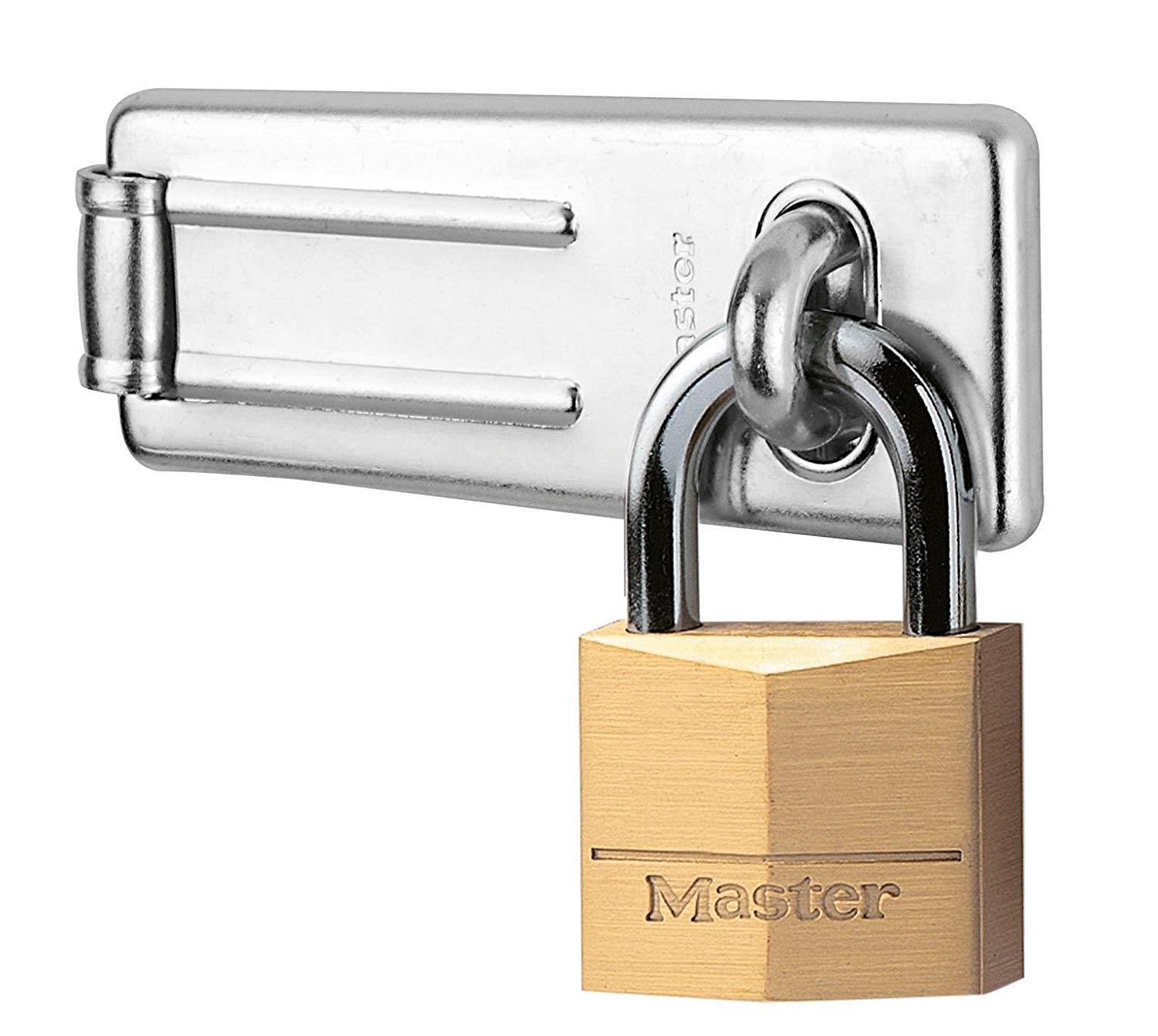 Master Lock 140703EURD Pack Including Door Hasp and Keyed Padlock, Brass, Silver, 6 cm x 4 cm x 1,3 cm