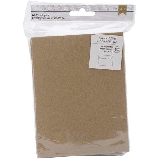 American Crafts A2 Envelopes (4.375-inch x 5.75-inch) 50/Pkg-Kraft, Other, Multicoloured, 3.17 x 11.43 x 19.05 cm