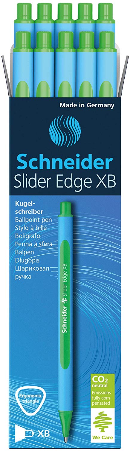 Schneider Slider Edge 152204 Ballpoint Pen with Cap Model XB Pack of 10 / Cyan and Green Barrel / Green Ink - Image 2