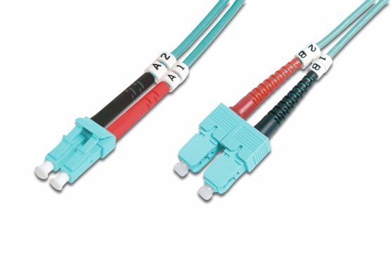 Digitus FO patch cable OM3-5 m LC to SC fiber optic cable - LSZH - Duplex Multimode 50/125µ - 10 GBit/s - Turquoise