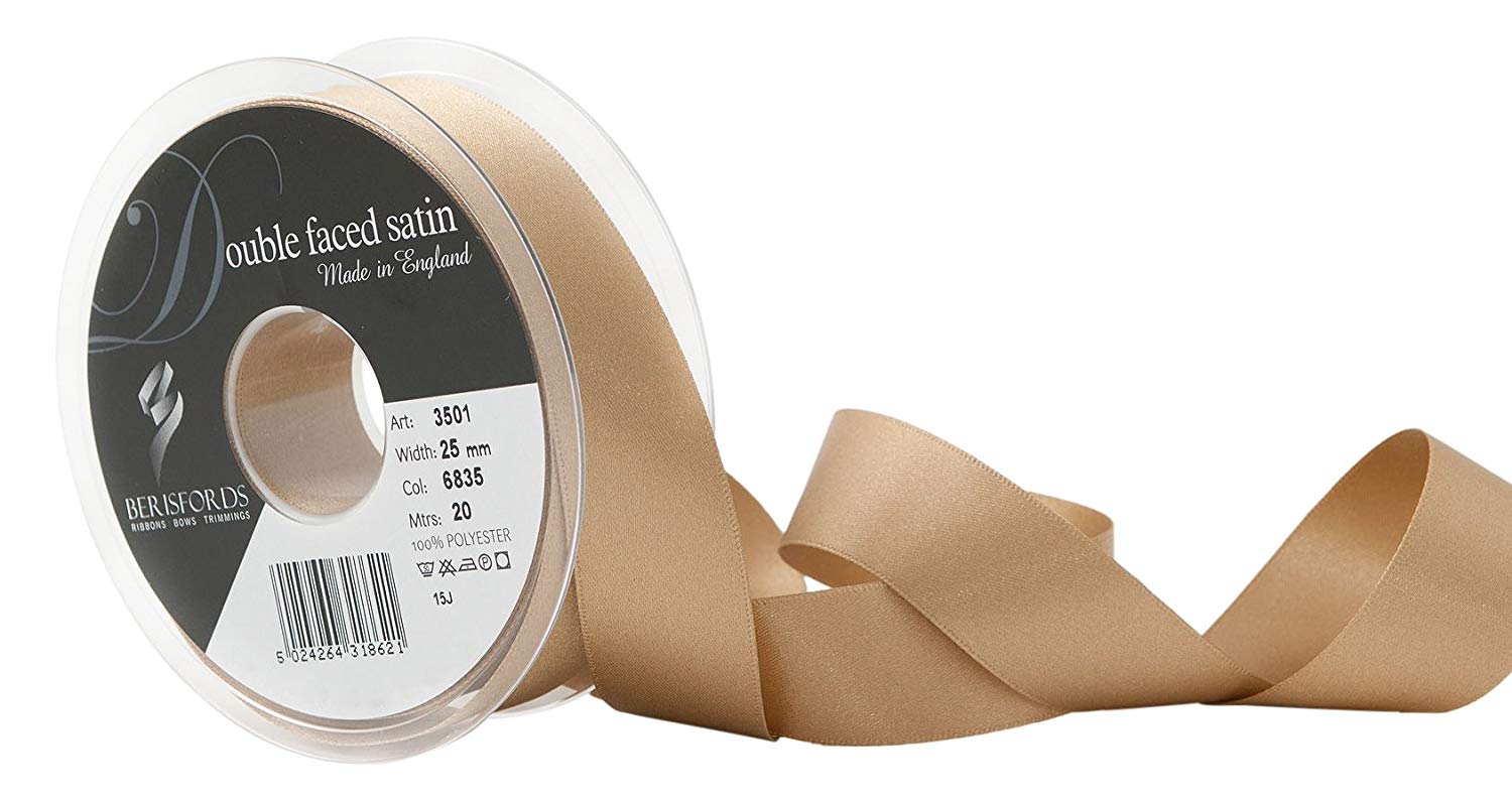Berisfords Double FACE Poly Satin Ribbon, Straw, 10.5x10.5x3 cm, 25 mm
