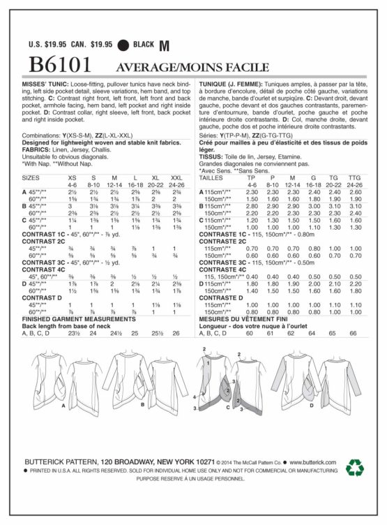 Butterick Patterns 6101 ZZ Sizes Large 16 - 18/ Extra-Large 20 - 22/ Extra-Large 24 - 26 Misses Tunic - Image 2