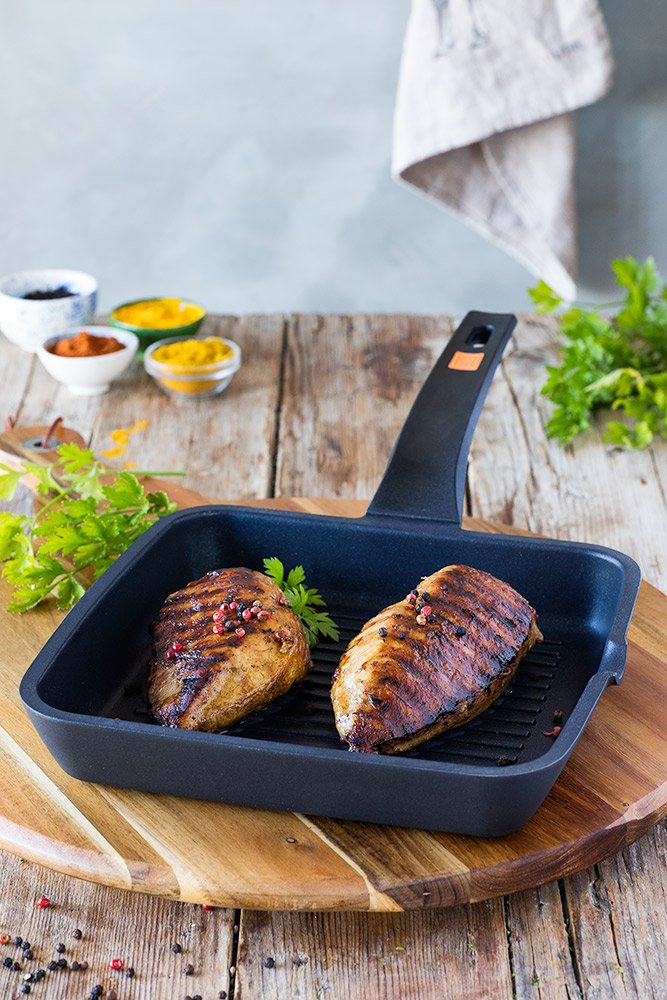 Braisogona Efficient Ribbed Grill Pan, Cast Aluminium, Black, 22 x 22 x 30 cm - Image 4