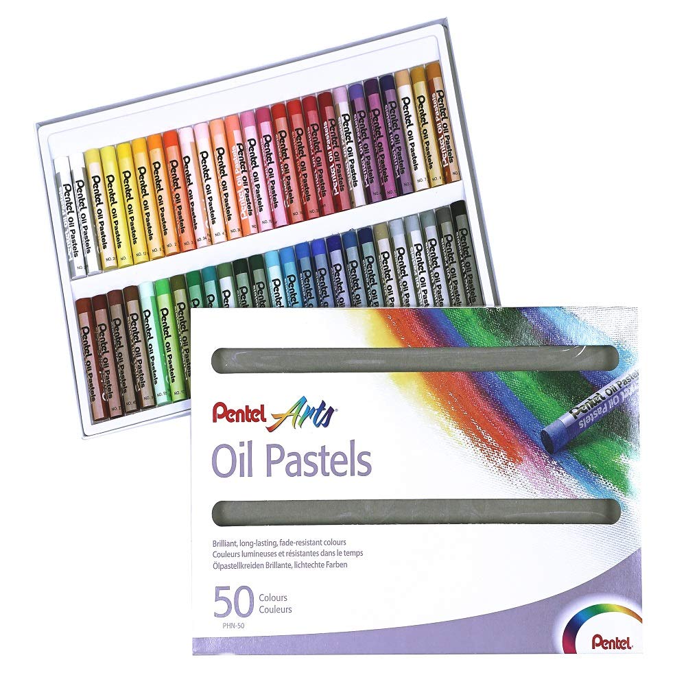 Pentel PHN4-50 Oil Pastels - Pack of 50, 1 count (Pack of 50), Green/Blue/Red