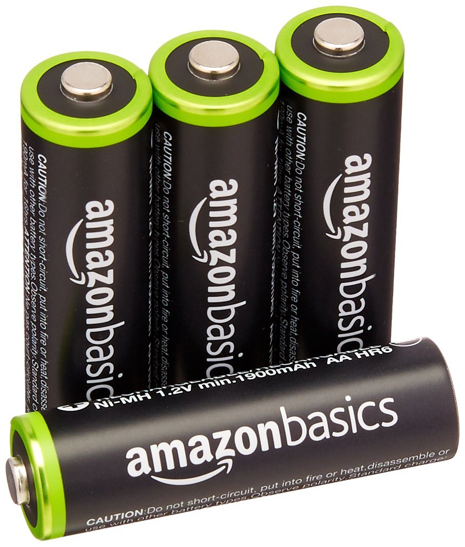 Amazon Basics 4-Pack Rechargeable AA NiMH Batteries, 2000 mAh, 1.2V, Recharge up to 1000x Times, Pre-Charged