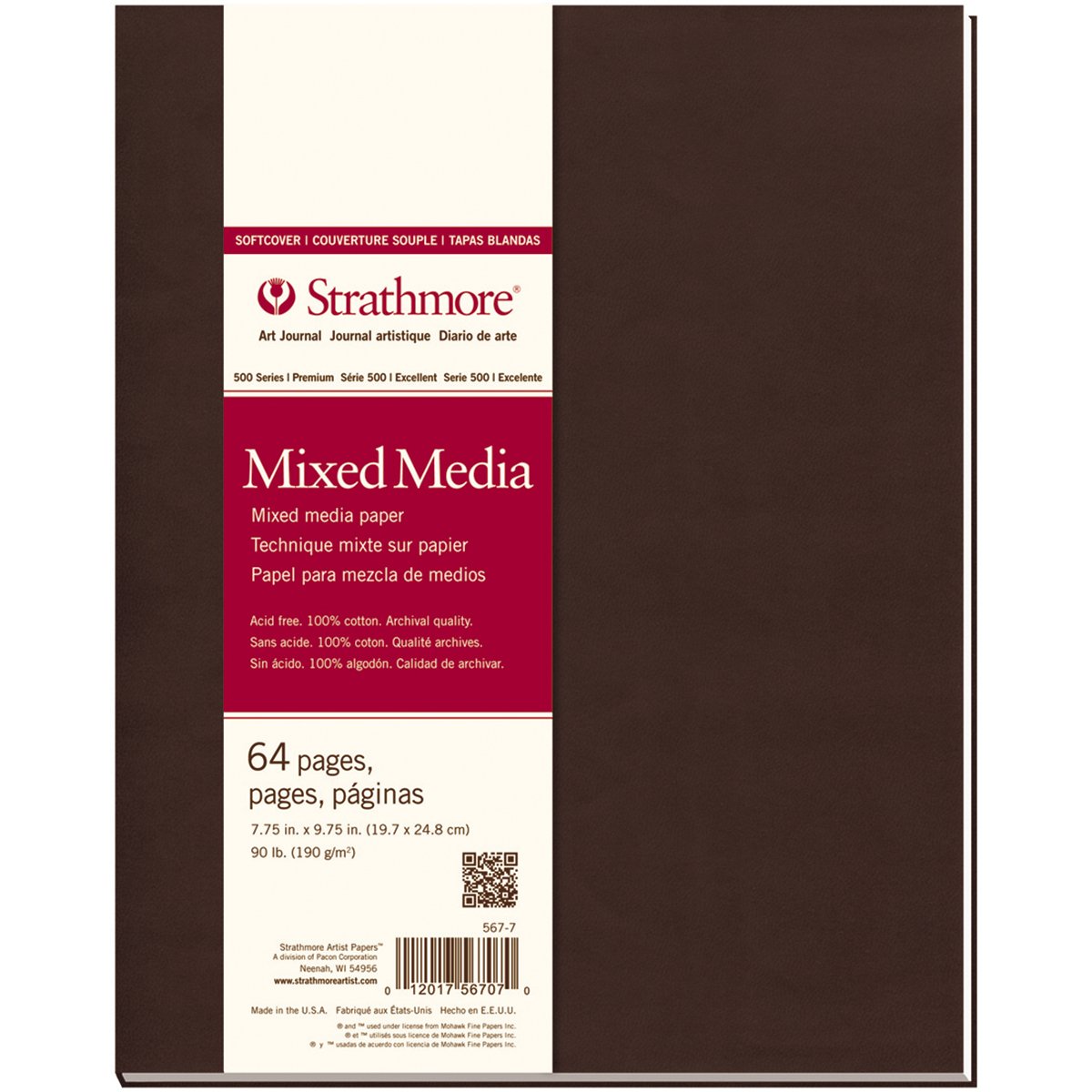 Strathmore 500 Series Softcover Mixed Media Journal, 90 lb. Paper, 7.75 X 9.75 inches, 64 Pages (567-7), White, 7.75" x 9.75"