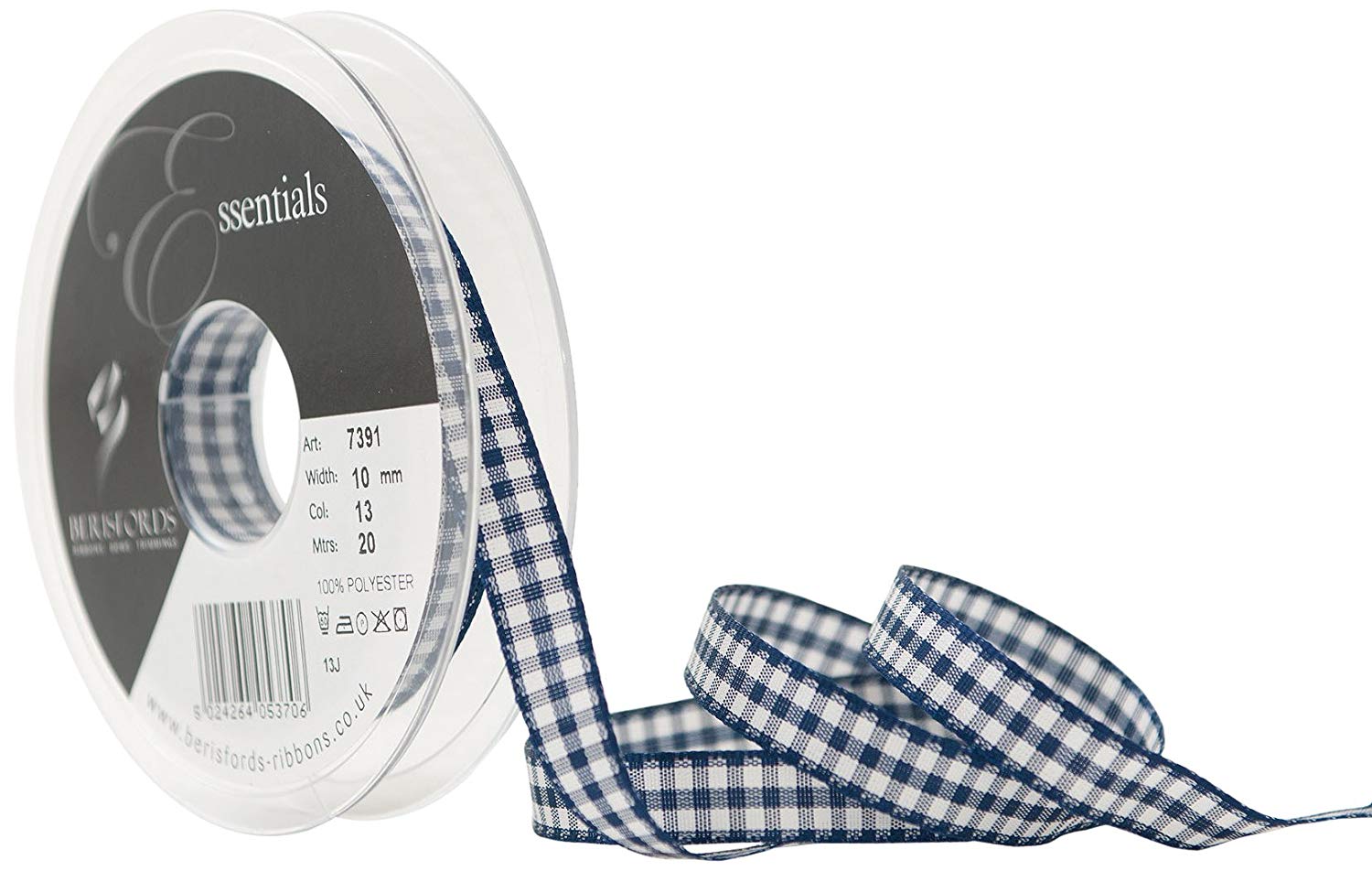 Berisfords 10 mm Gingham Ribbon, Navy, 7391-NY-10