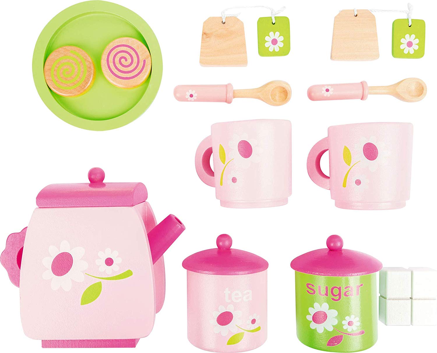 small foot 2849 children tea set "flower pattern" made of wood, accessories for the children's kitchen, 17 pcs - Image 2