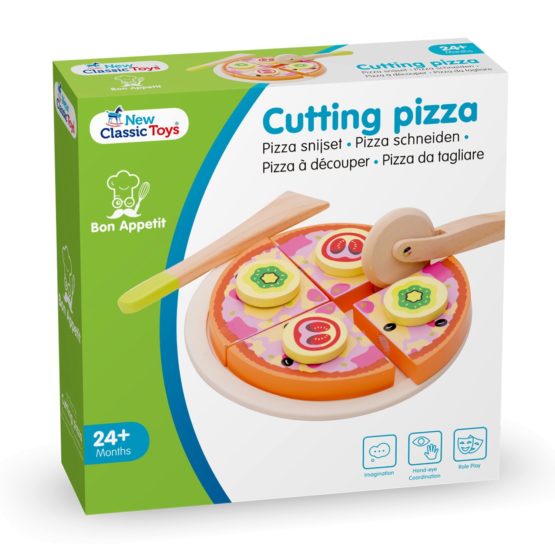 New Classic Toys 10587 Wooden Pretend Play Kids Cutting Pizza Vegetable Cooking Simulation Educational Perception Toy for Preschool Age Toddlers Boys Girls, Multi Color - Image 3