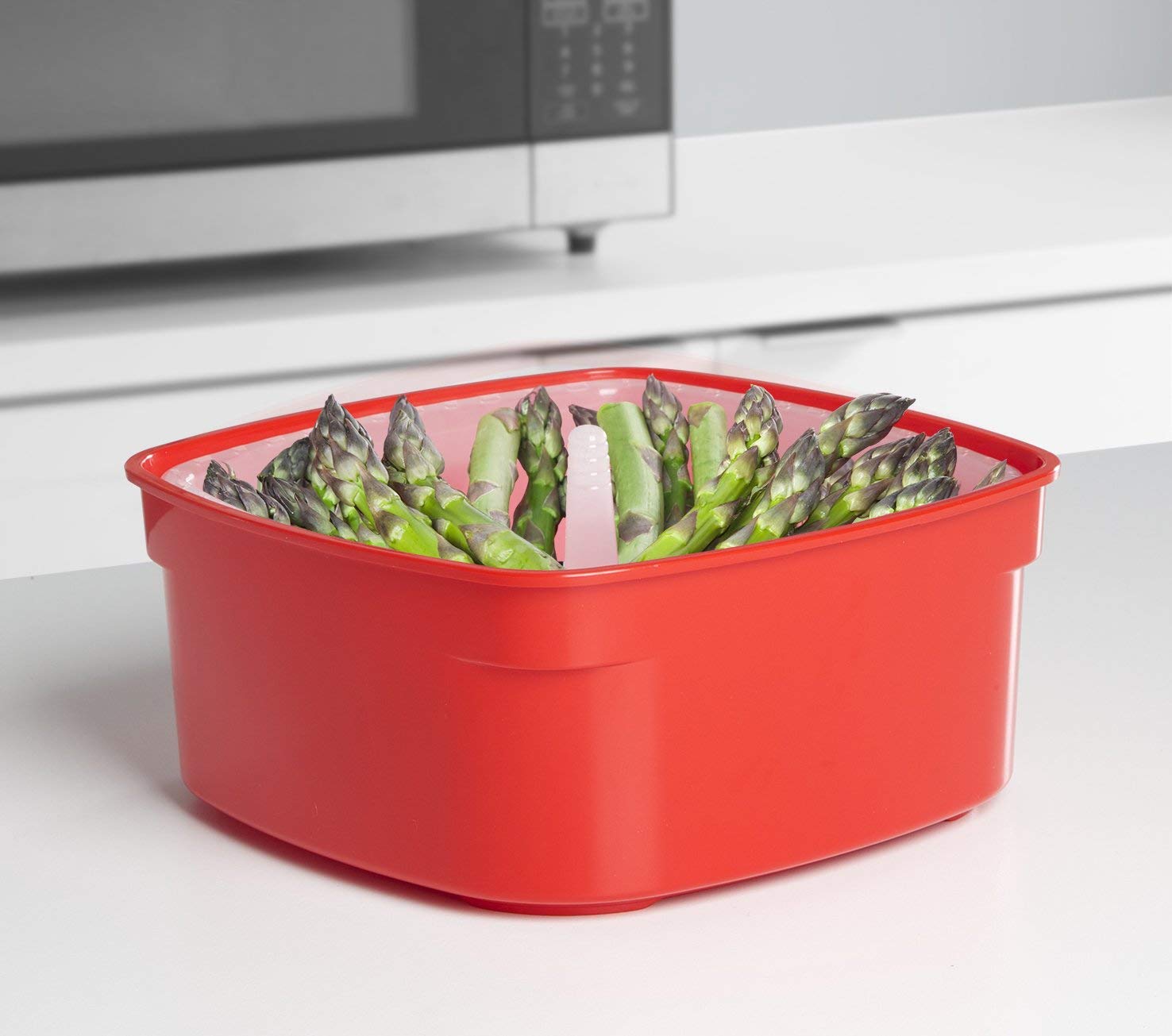 Sistema Microwave Steamer with Removable Steamer Basket 2.4 L BPA-Free Red/Clear - Image 4