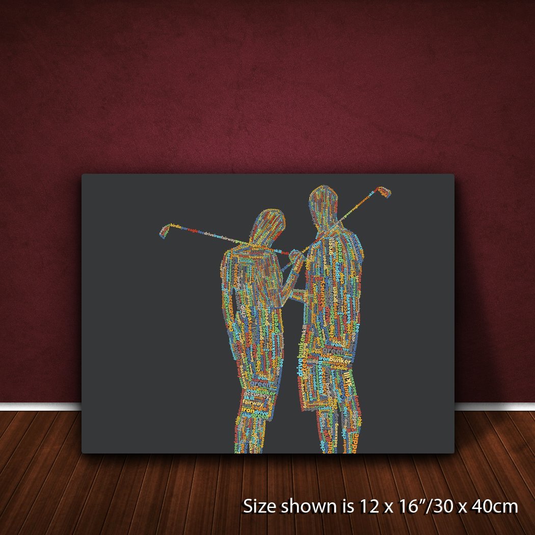 Feel Good Art Gallery Wrapped Box Canvas in Typographic Golf Couple Design (30 x 20 x 4 cm, Small, Multi-Coloured on Black) - Image 2