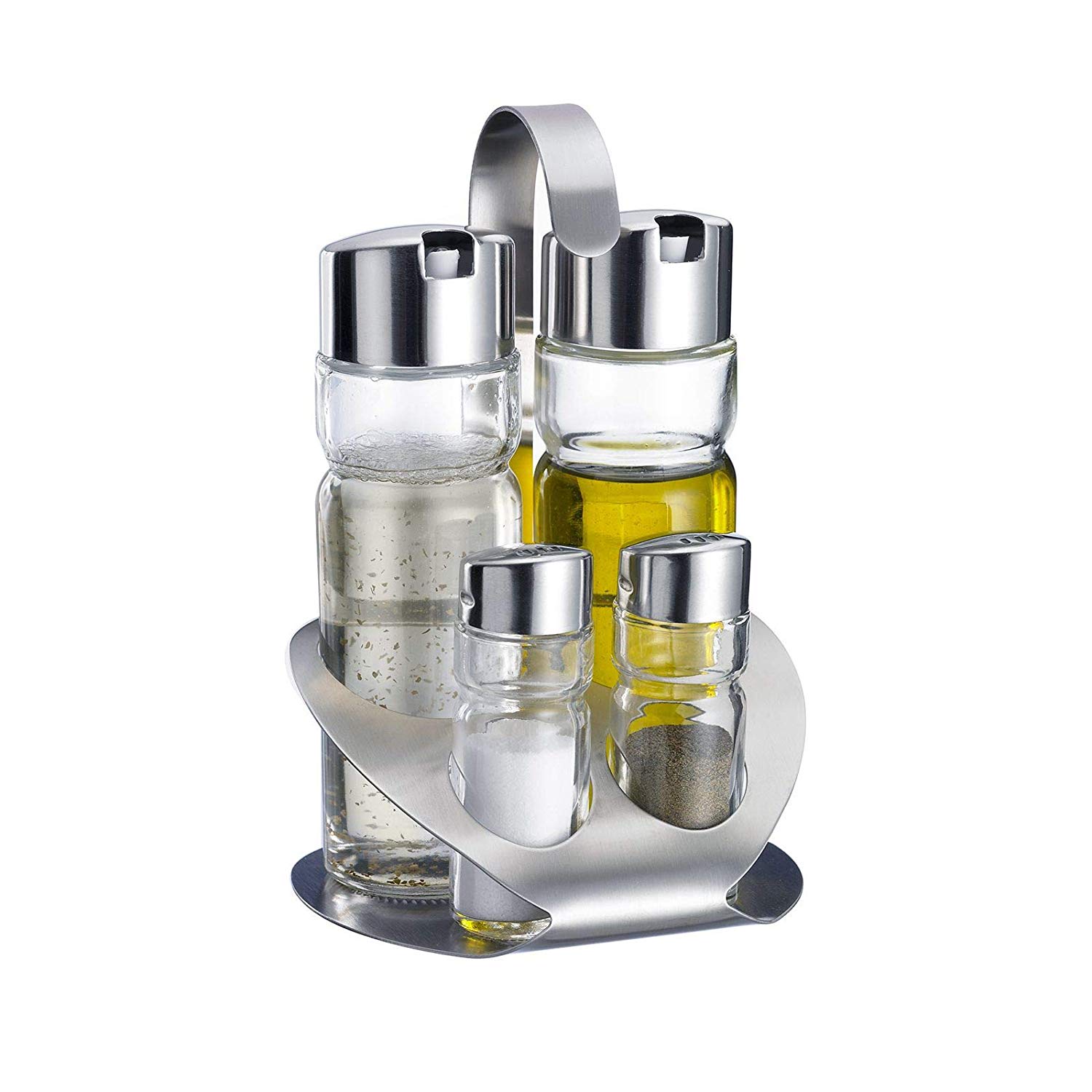 Westmark Salt, Pepper, Vinegar and Oil Caddy, 5 pieces, Volume: 2 x 40 ml / 2 x 160 ml, Stainless Steel/Glass, Wien