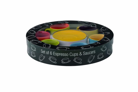 Colourful Cups & Mugs Set of 6 Espresso Cups & Saucers Assorted Colours, 6 Count (Pack of 1) - Image 3