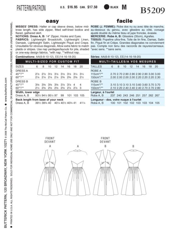 Butterick Patterns B5209 Size AA 6-8-10-12 Misses Dress, Pack of 1, White - Image 2