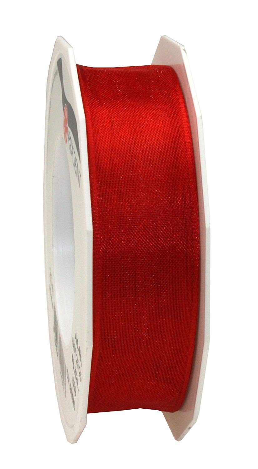 PRÄSENT - Four Seasons Organza wired edge Ribbon Red 25 mm width, 25 m length, Coral, 25mm - 25m