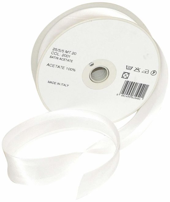 Inastri Acetate Satin Bias Binding 25/5/5mm Colour White 2001