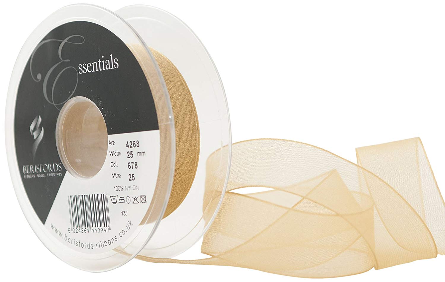 Berisfords 25 mm Super Sheer Ribbon, Honey Gold