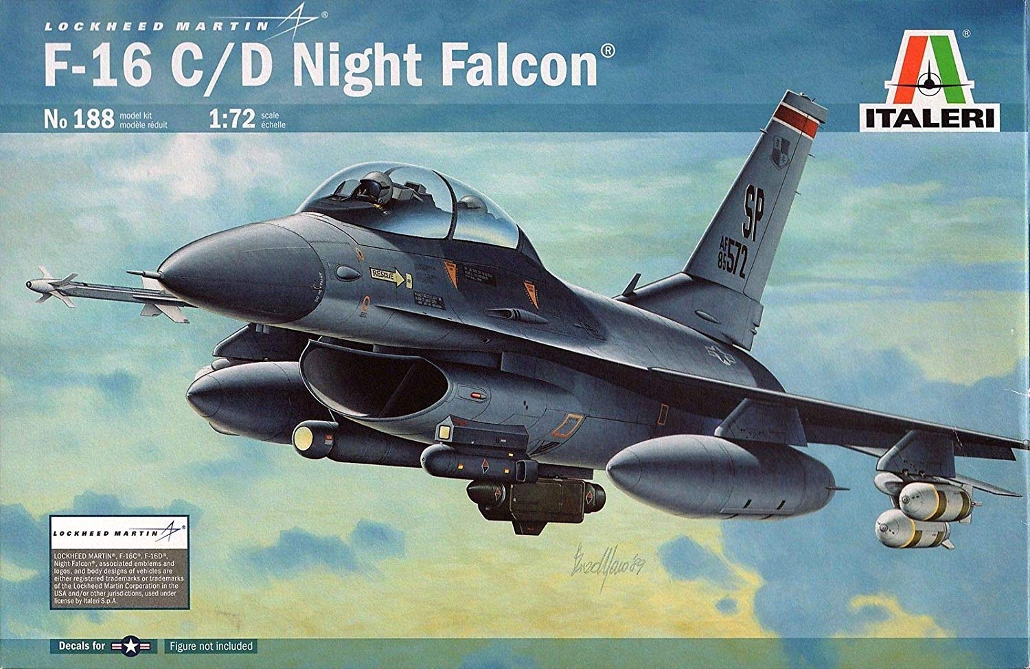 Italeri 510000188, 1:72 F-16, C/D Night Falcon, black, 209mm length