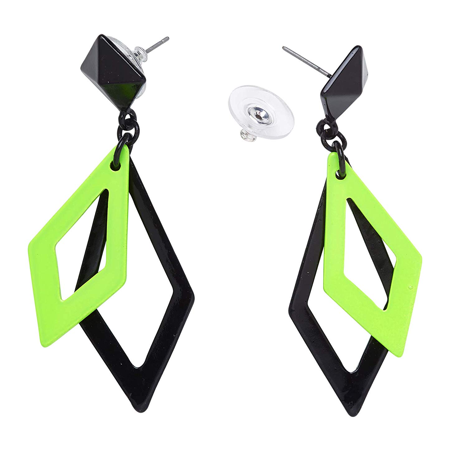 Widmann 03541 rhombus earrings, one size, neon colour, Green,Black