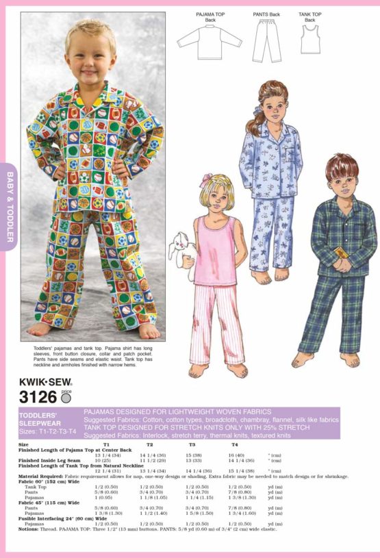 KWIK - SEW PATTERNS K3126 Size T1 - T2 - T3 - T4 Sleepwear, Pack of 1, White - Image 4