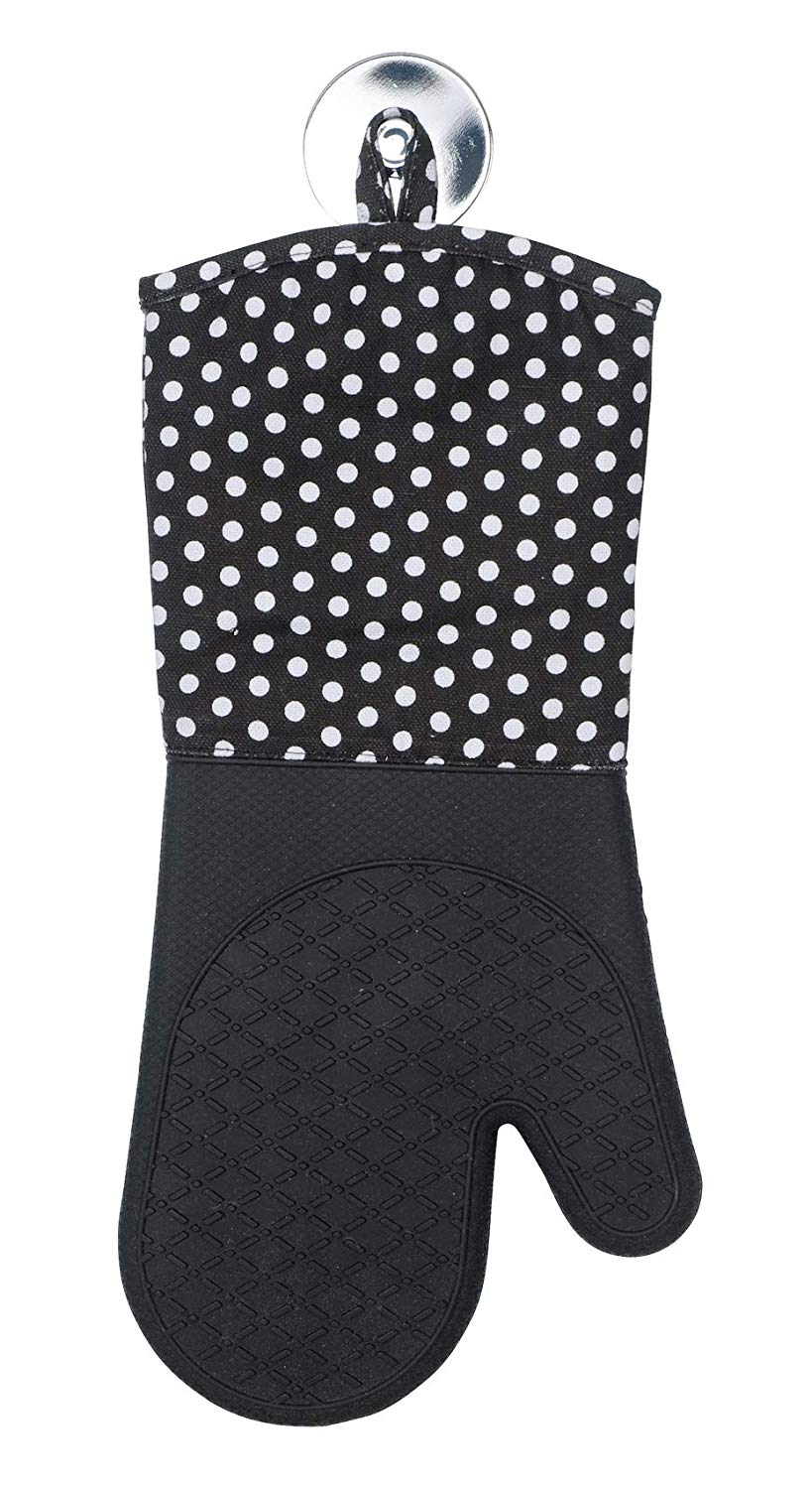 WENKO 2102167100 Oven gloves Silicone Black - 1 pair, Cotton, Black/White/Black, 18.5 x 3 x 37.5 cm - Image 3