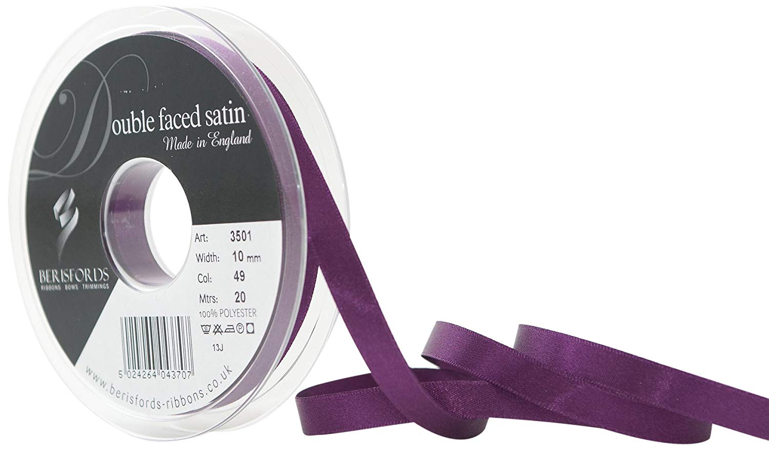 Berisfords Ribbon, Plum, 10 mm, 3501-PM-10