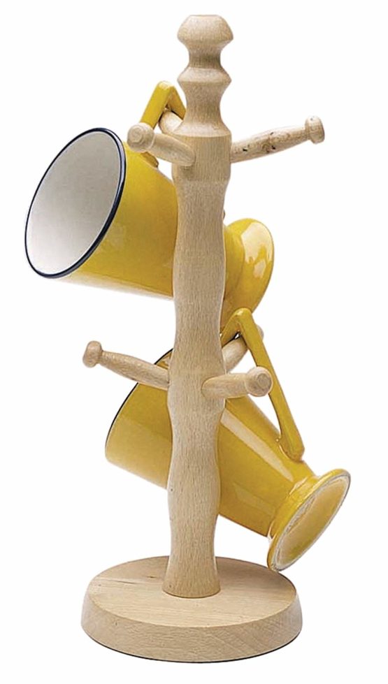 KitchenCraft Wooden Mug Tree Holder, Beechwood, 11.5 x 32.5cm