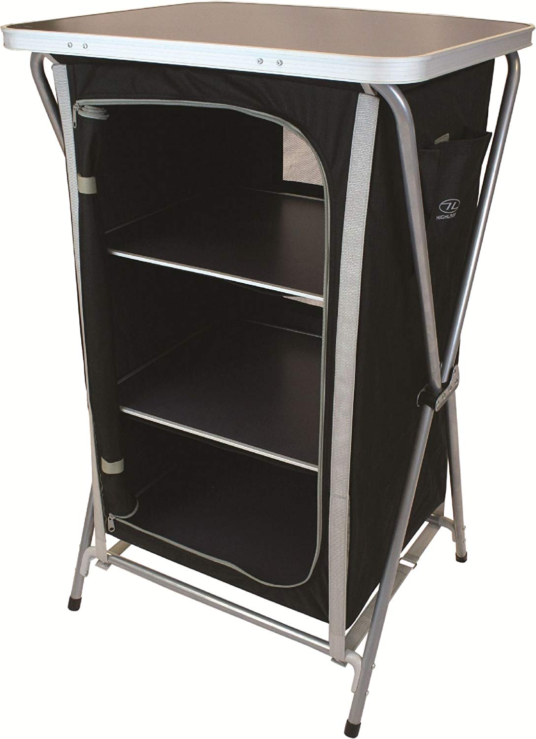 Highlander Easy Fold 3 Shelf Camp Cupboard - Black/Silver