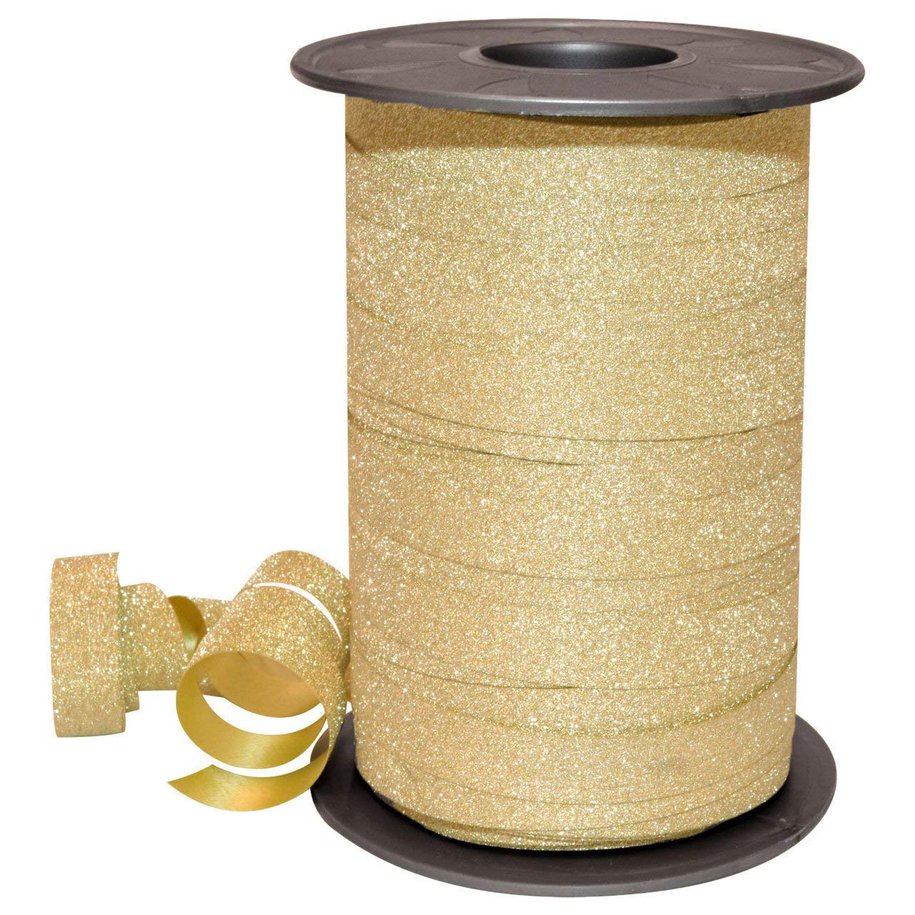 PRÄSENT - Poly Glitter Curling Ribbon Gold 10 mm width, 100 m length