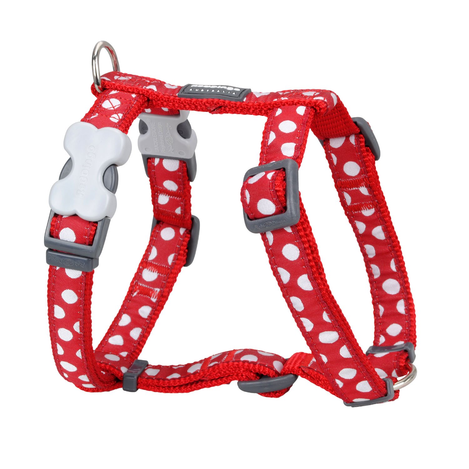 Red Dingo Classic Dog Harness, Design, White Spots on Red, X-SMALL (12mm), XS