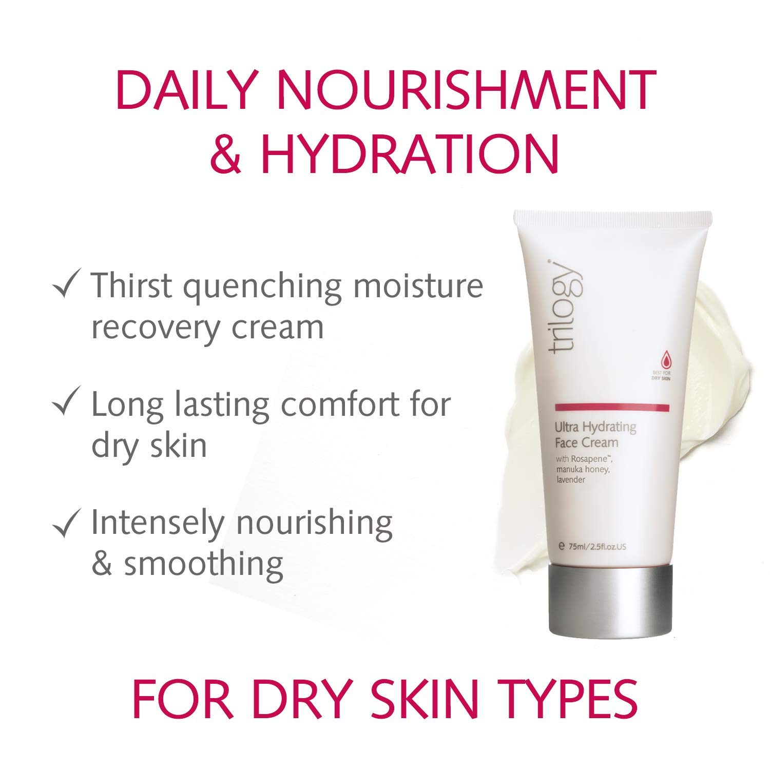Trilogy Ultra Hydrating Face Cream, Intense Moisture for Dry Skin with Rosapene, Manuka Honey and Lavender - Image 3