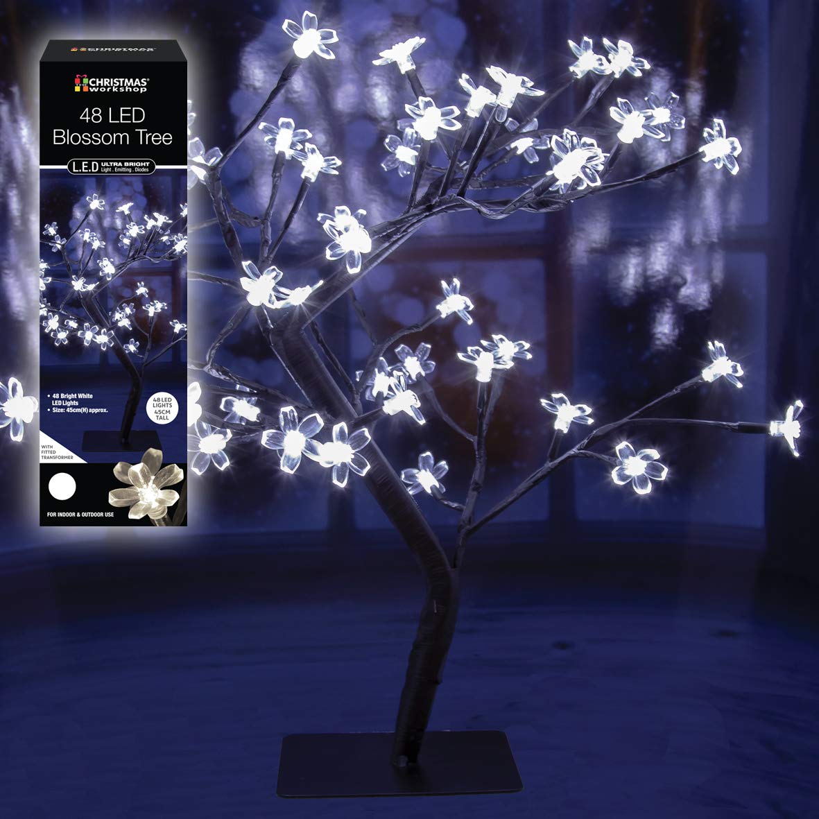The Christmas Workshop 70470 45cm Blossom Tree / 48 Bright White Lights/Energy Efficient LEDs/Mains Operated/Steady On Light Pattern