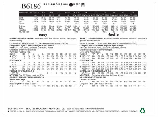 Butterick Patterns 6186, Misses/Women's Dress,Sizes XS(3-4)-S(6-8)-M(10-12)-L(14)-XL(16), XSM-SML-MED-LRG - Image 2