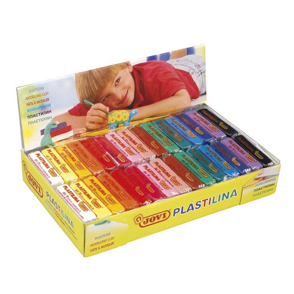 Jovi - Non-Drying Modelling Clay, 30 50g Bars in 15 Colours, Reusable Plasticine for Kids Vegetable Base, Non-Toxic and Gluten Free