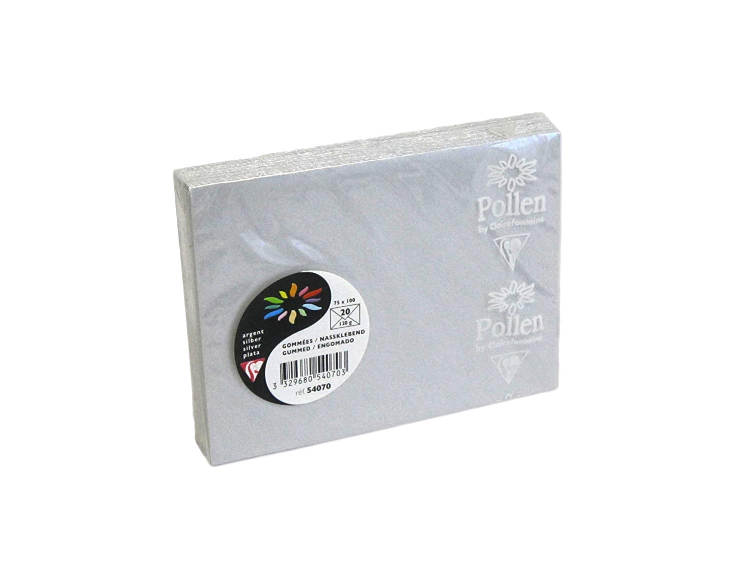Clairefontaine 54070C Silver Iridescent Paper Pack of 20 Gummed Envelopes 7,5x10cm 120gsm Invitation Events Correspondence Pollen Range Premium Smooth