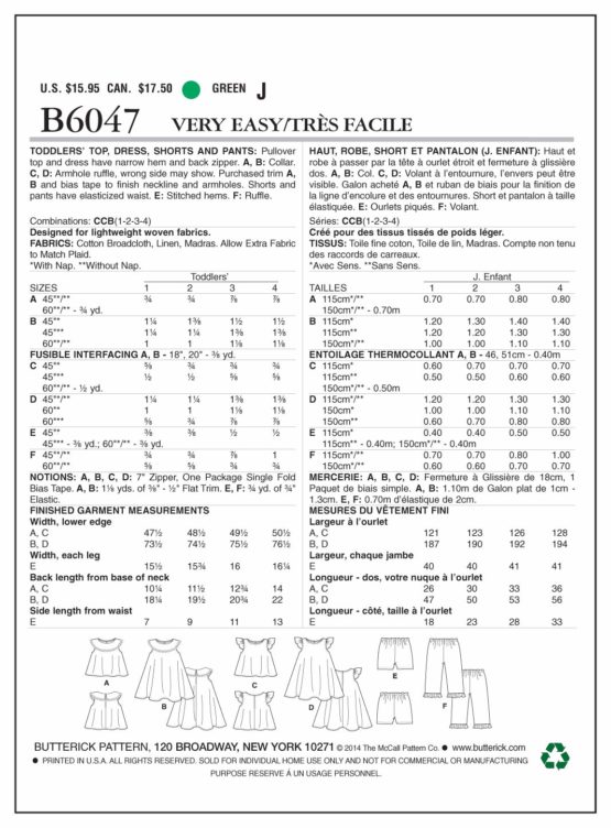 Butterick Patterns Toddlers Dress Patterns, White, CCB In One Envelope - Image 2
