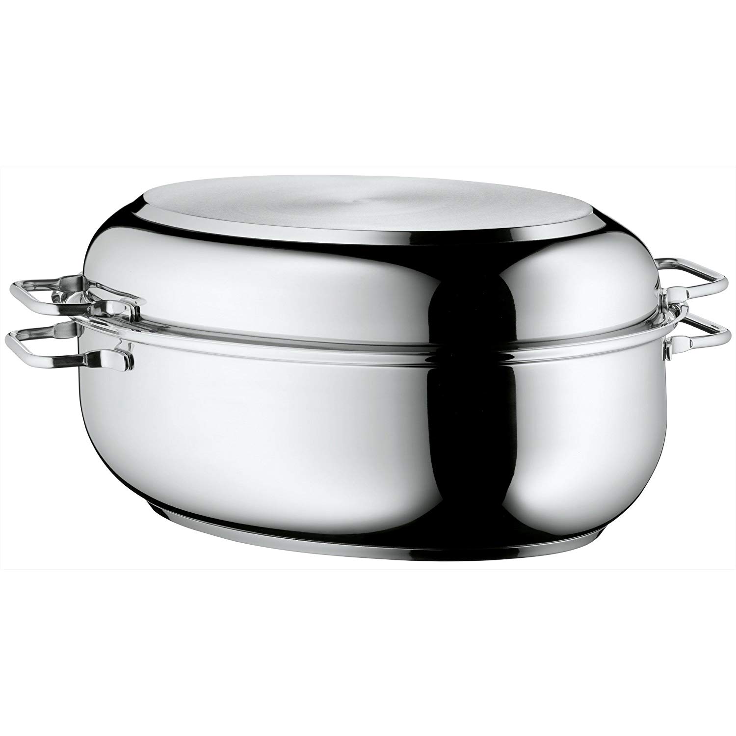 WMF roaster oval 41x28,5x18 cm approx. 8,5l lid as frying pan stainless steel brushed suitable for all stove tops including induction dishwasher-safe