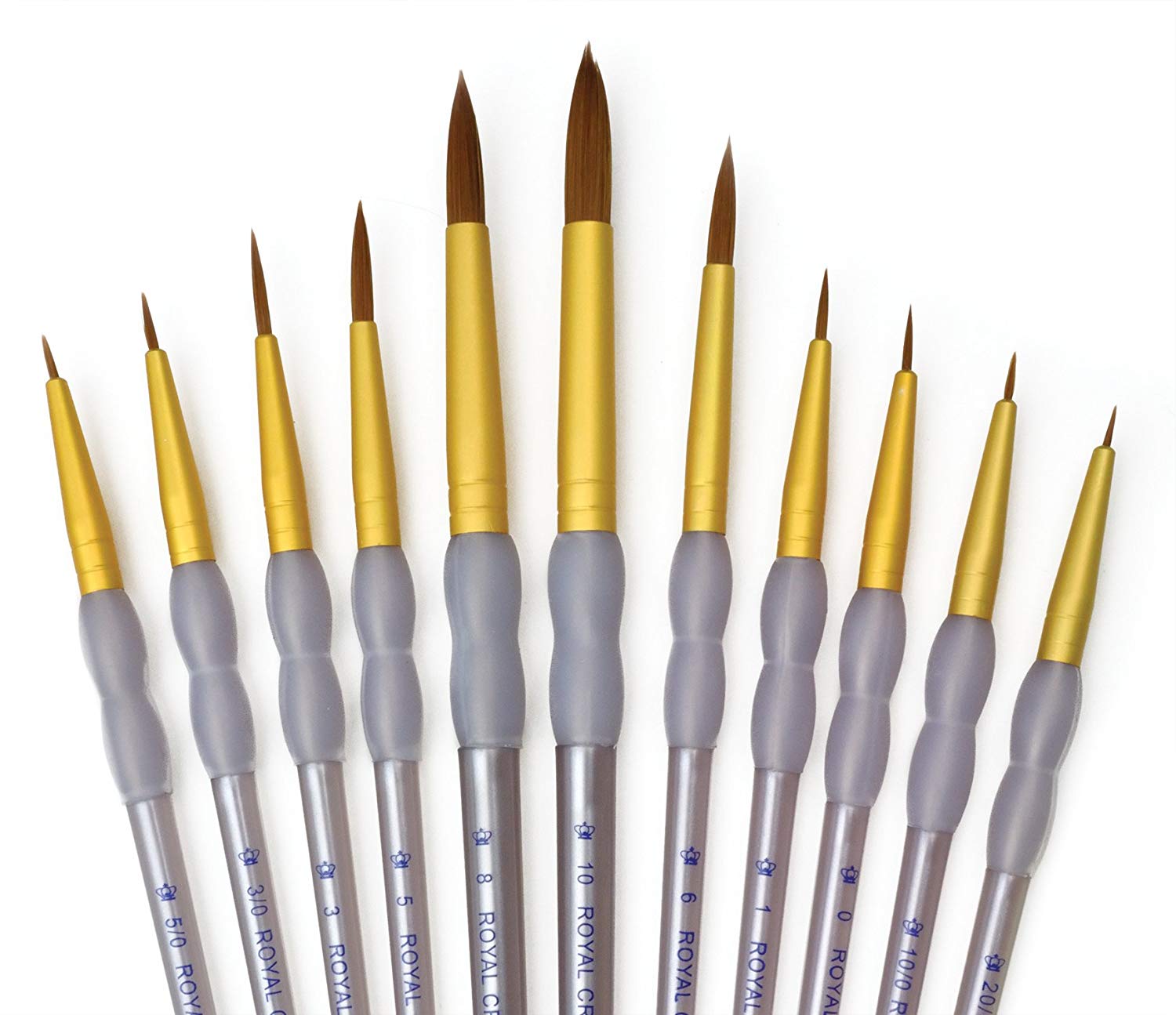 Royal and Langnickel Crafter's Choice Round Taklon Variety Brush Set - Brown (Pack of 11), Brown,gold