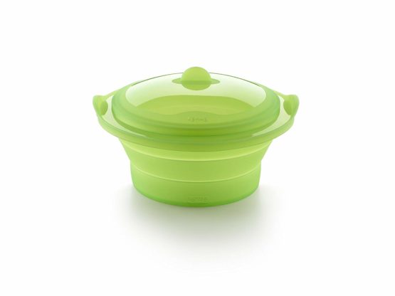 Lékué 3400500V09U008 Fold-Up Steamer Pot 24cm in Green, Platinum Silicone