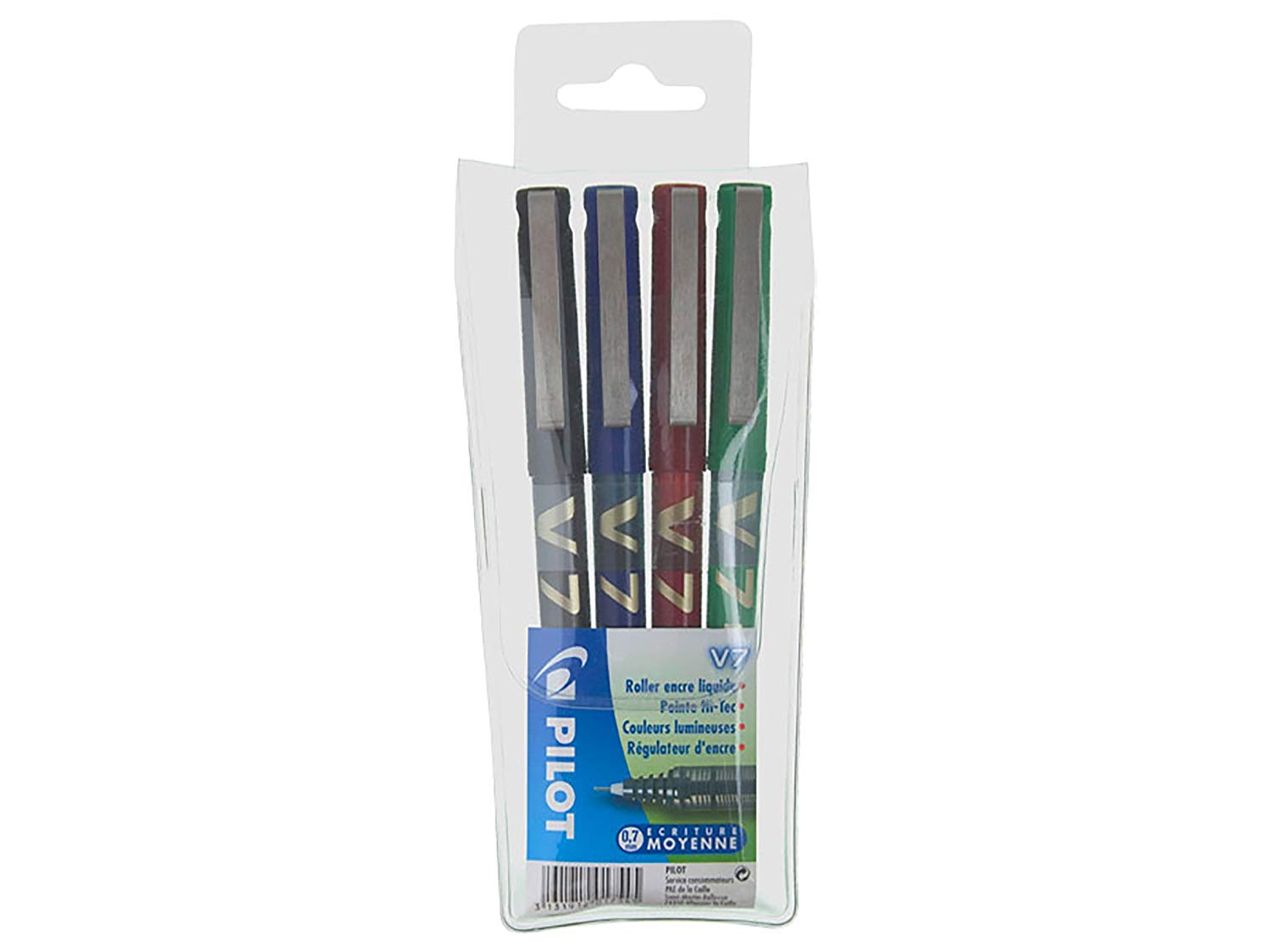 Pilot, Blister 3 V5 Hi-Tecpoint, Liquid Ink Rollerball Pen Moyen Noir, bleu, Rouge & vert, Black, Blue, Red, Green