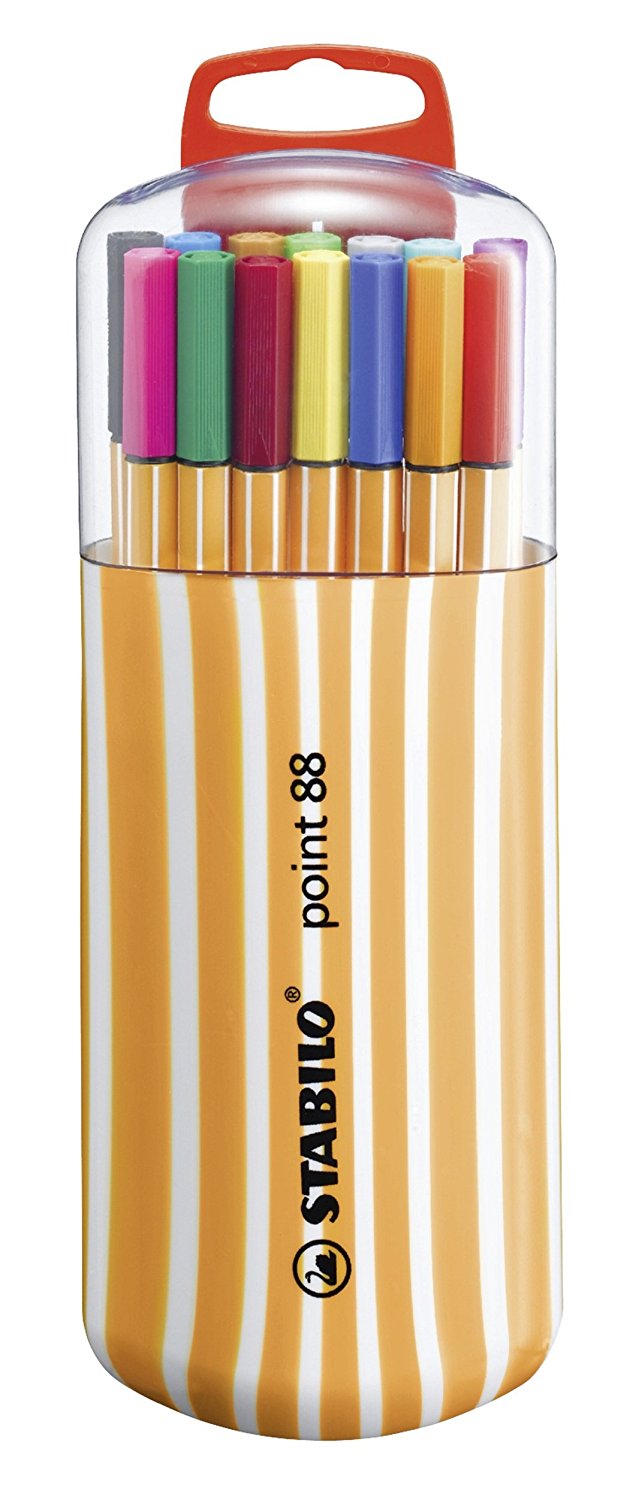 STABILO Fineliner point 88 - Zebrui Case - 20 pcs - Assorted Colours - with hanging tab, 20 count (Pack of 1)