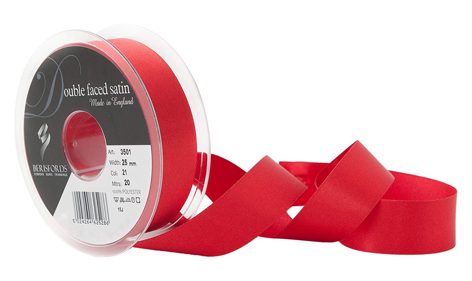 Berisfords Double FACE Poly Satin Ribbon, Poppy Red, 25 mm