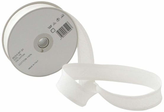Inastri 25/5/5 mm Cotton Bias Binding, Bridal White