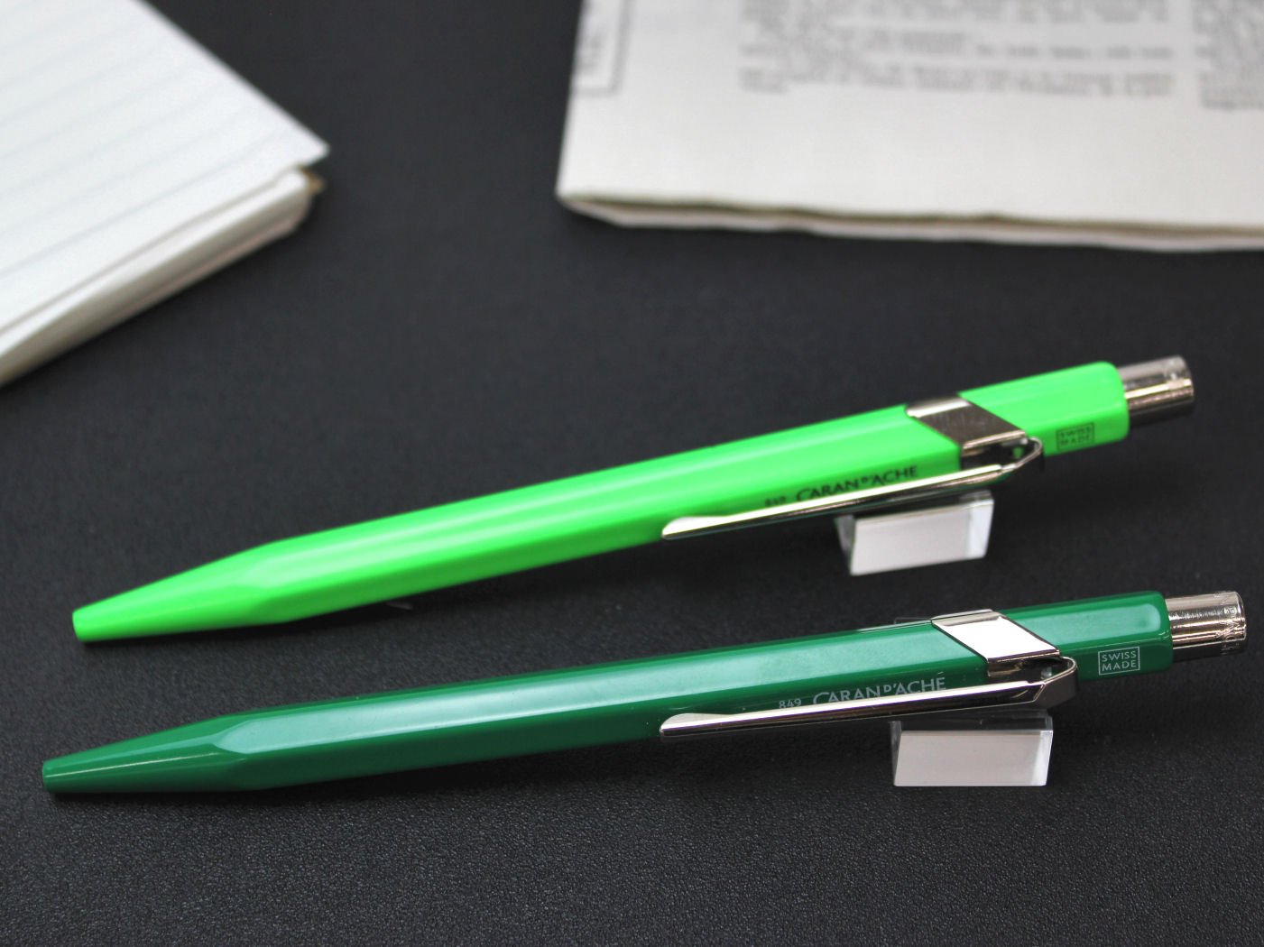 Caran Dache Ballpoint Pen, Fluorescent, green, with Goliath blue medium cartridge, Fluorescent Green - Image 3