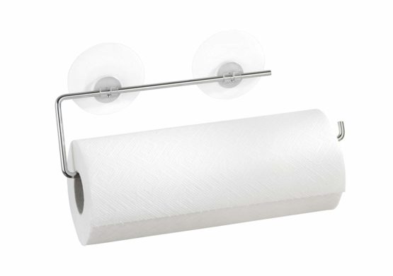 WENKO Static-Loc Kitchen roll Holder-Fixing Without Drilling, Chrome plated metal, Silver Shiny, 30 x 8.5 x 0.1 cm