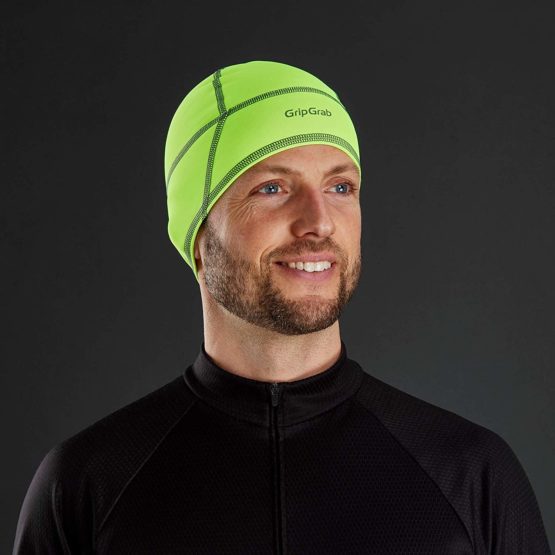 GripGrab Lightweight Thermal Under Helmet Cycling Running Skull Cap - Winter Bicycle Hat - Black, Neon HiViz Headwear - Image 2