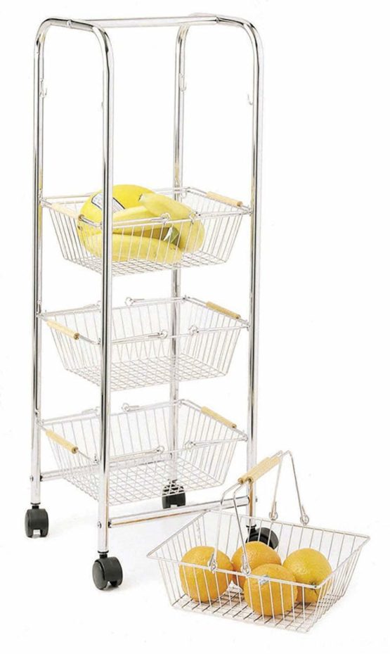 KitchenCraft Kitchen Trolley on Wheels with 4 Removable Vegetable Storage Baskets, Chrome Plated Metal - Image 2