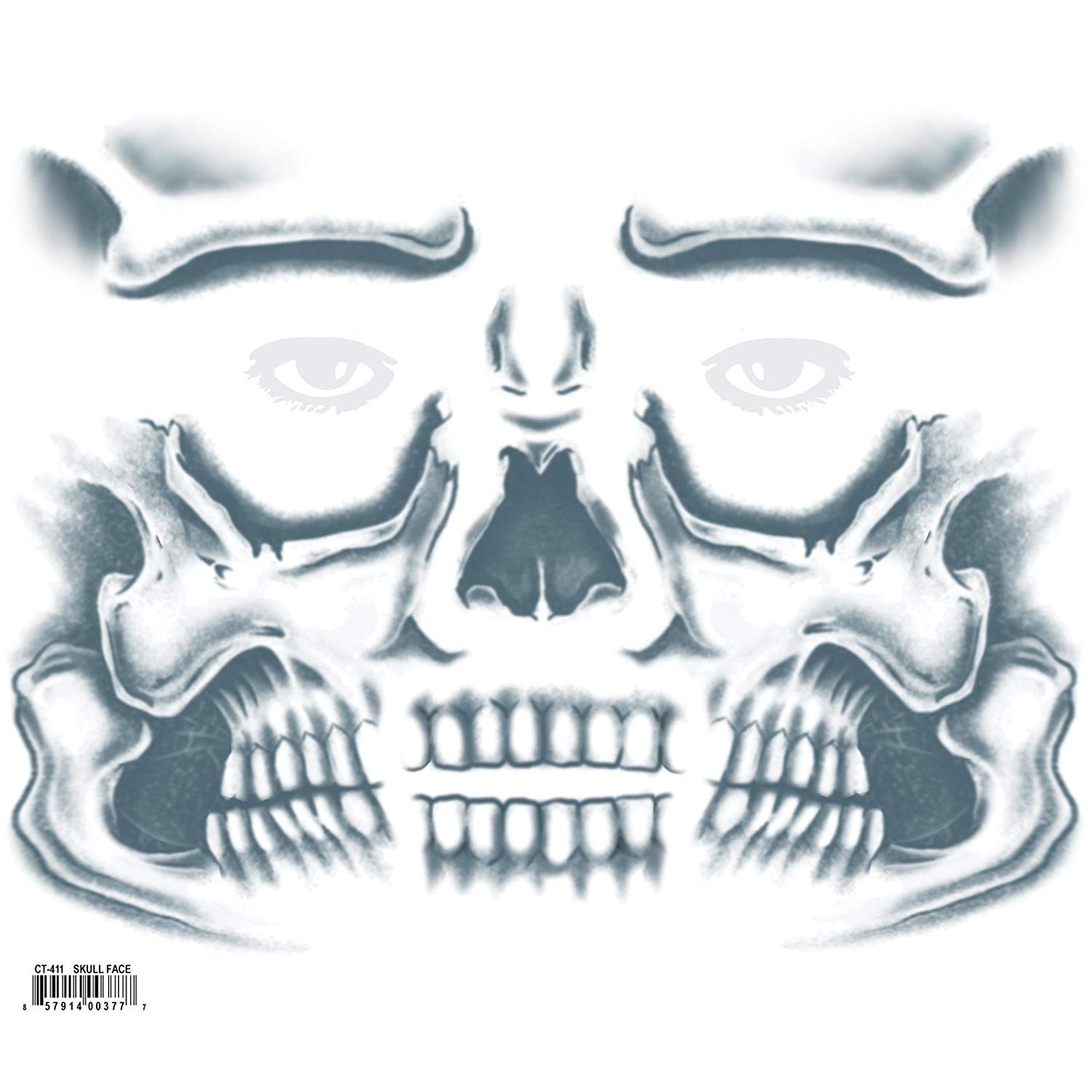 Epic Armoury MW-130037 Skull Temporary Face Tattoo Transfer, Unisex Adult, Grey, Standard